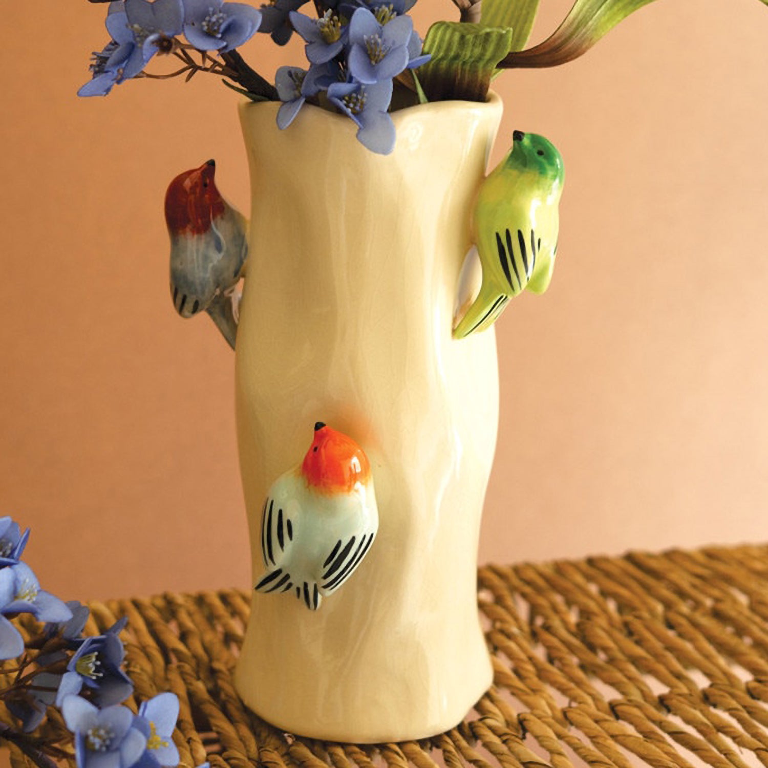 Log with Colorful Birds Vase