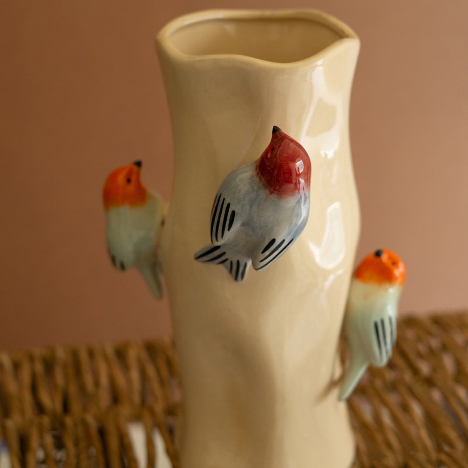 Log with Colorful Birds Vase