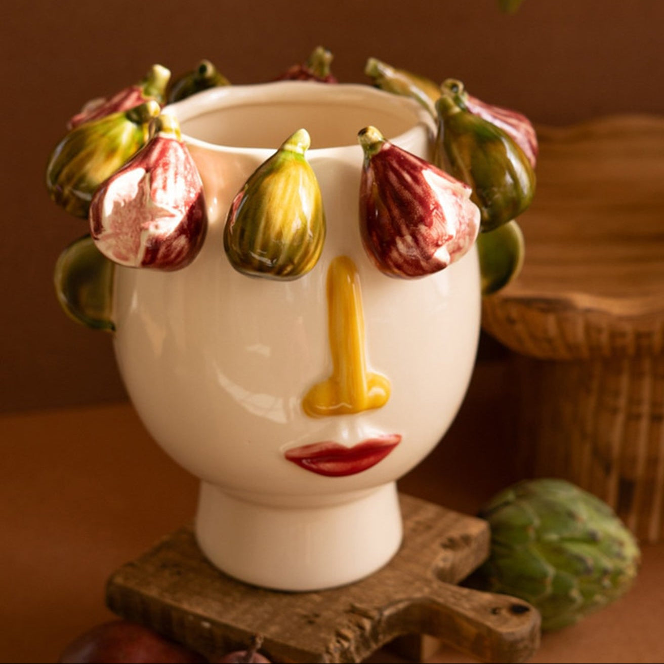 Ceramic Head Vase with Figs