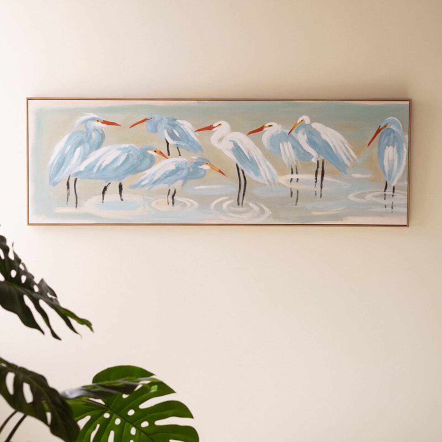 Eight Shore Birds Framed Paint over Print