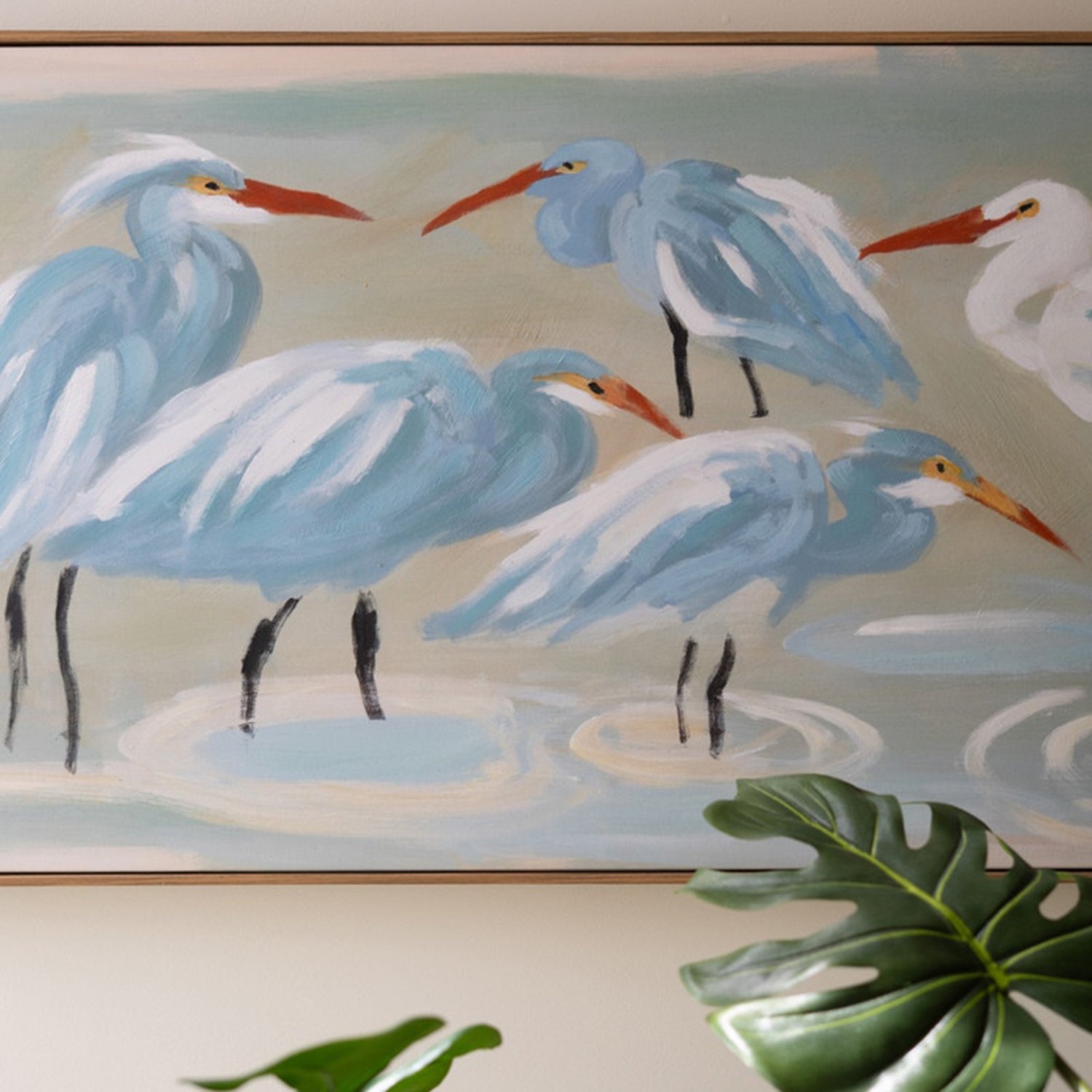 Eight Shore Birds Framed Paint over Print