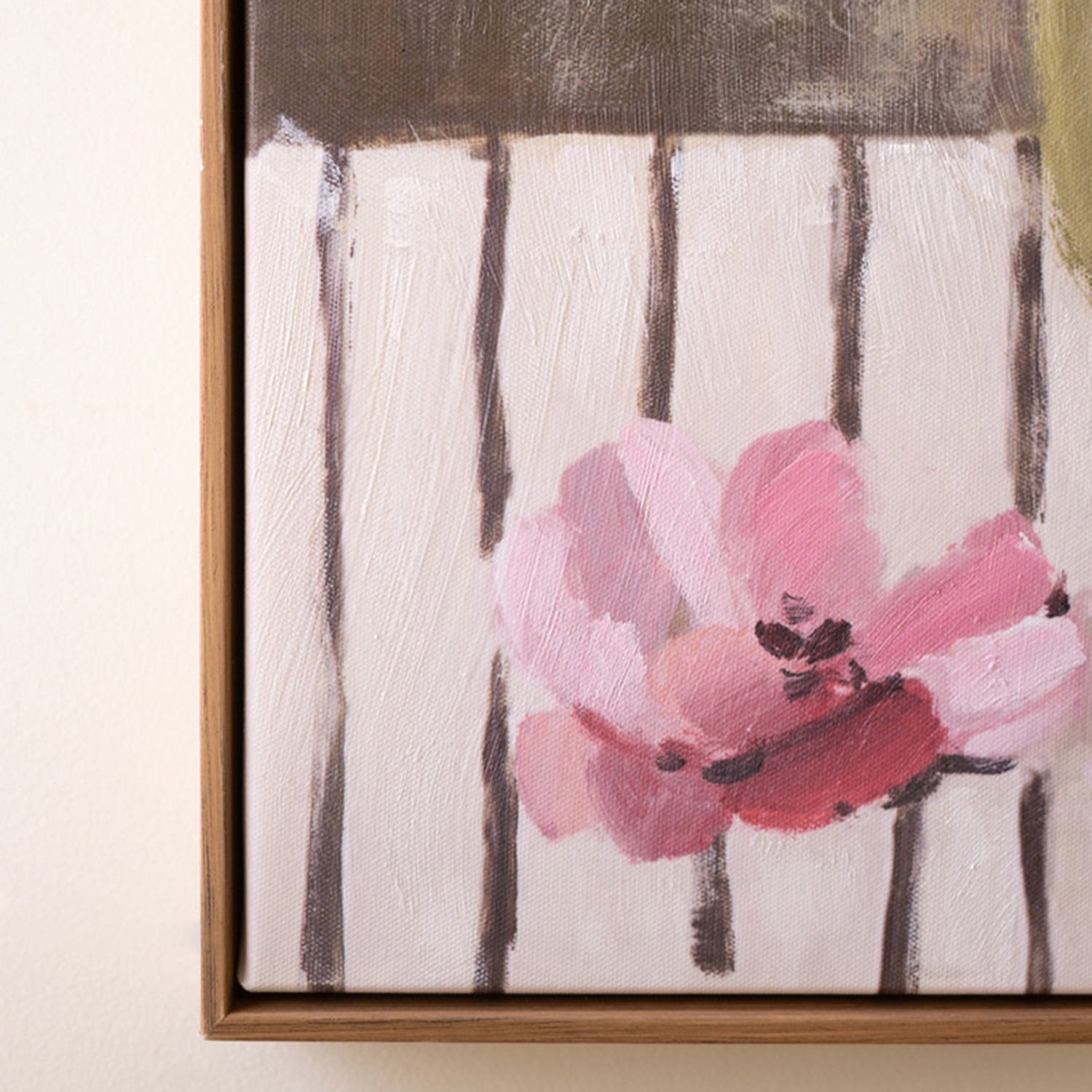 Green Vase with Pink Flowers Framed Paint over Print
