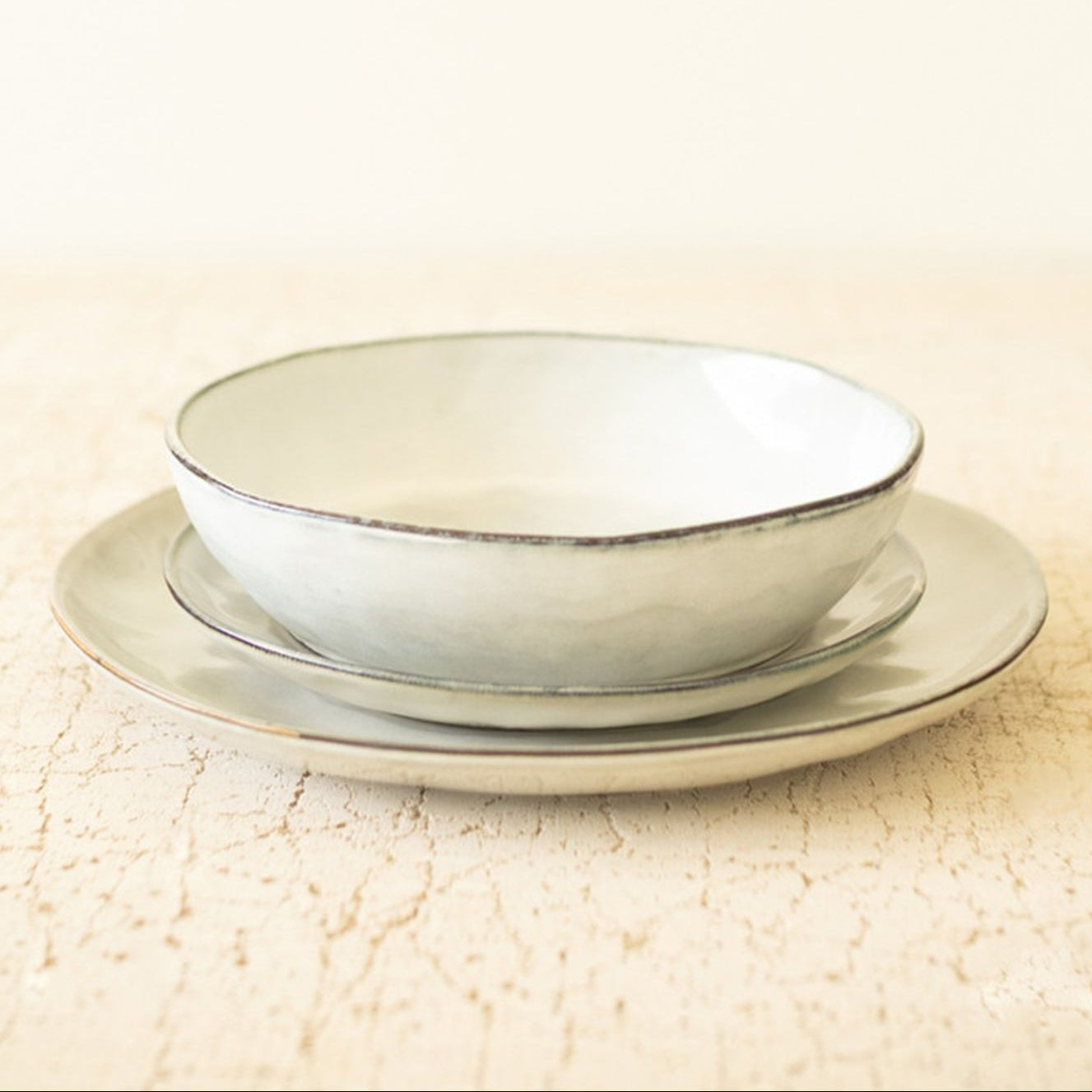 Antique Grey Ceramic Dinner Salad and Bowl Set of 3