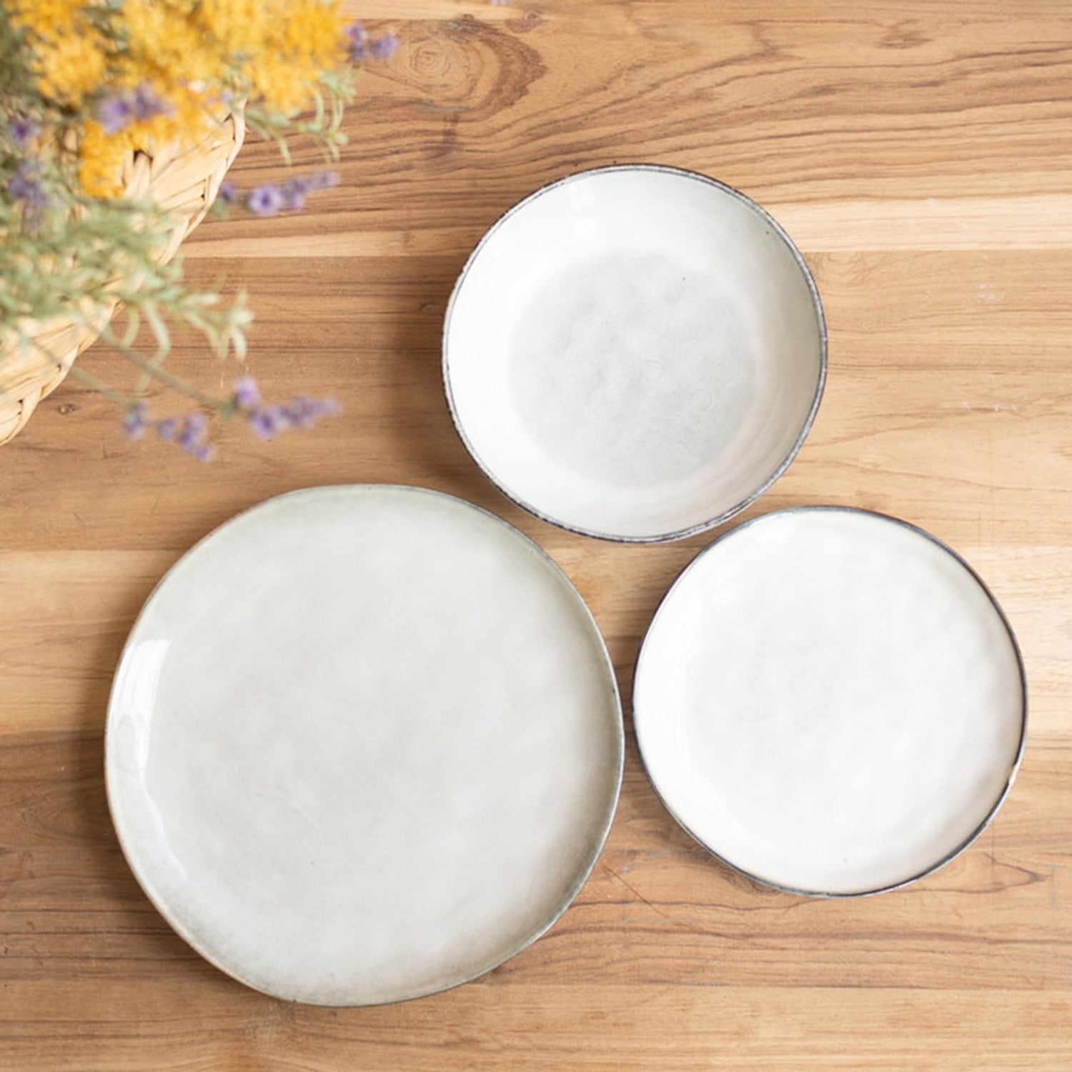 Antique Grey Ceramic Dinner Salad and Bowl Set of 3