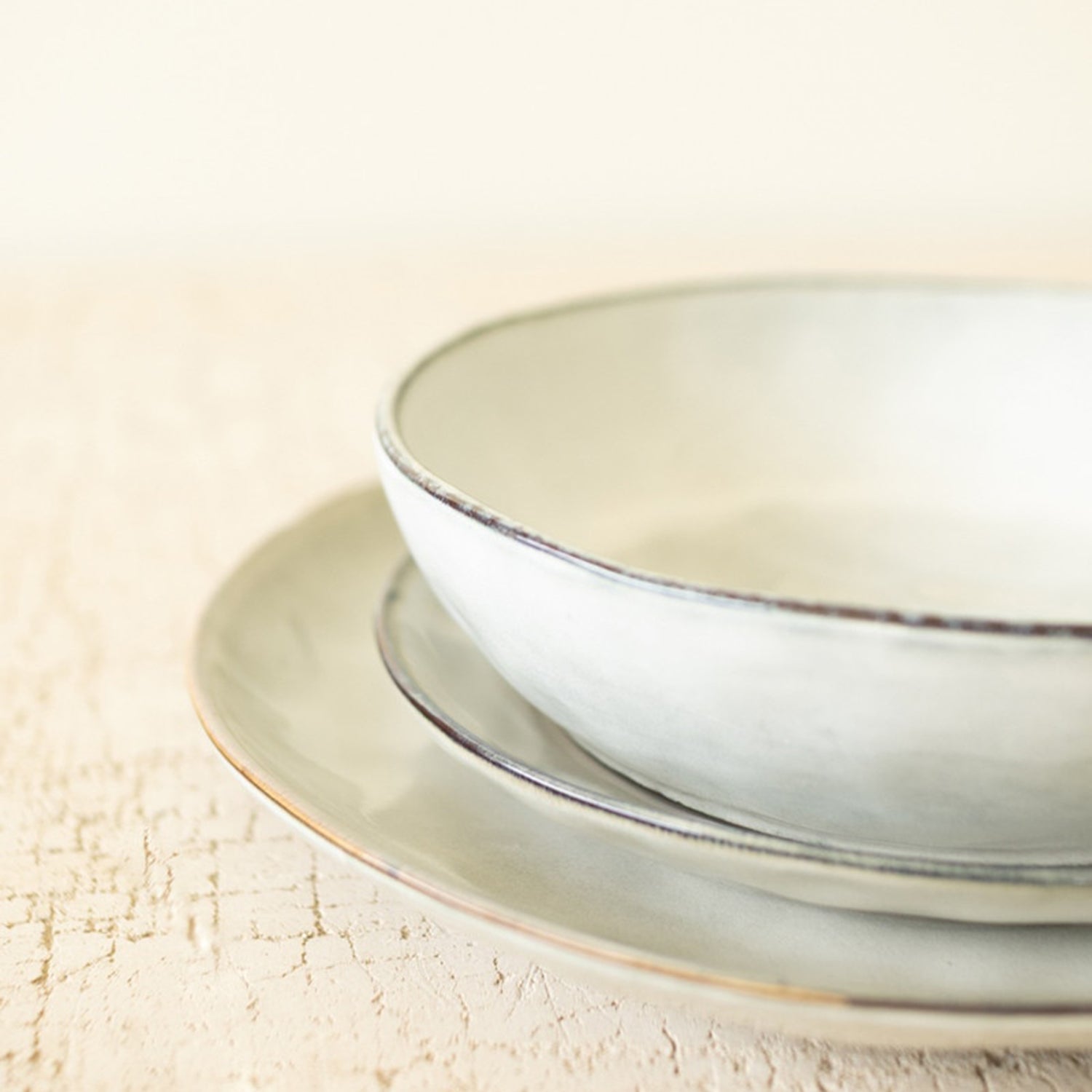 Antique Grey Ceramic Dinner Salad and Bowl Set of 3