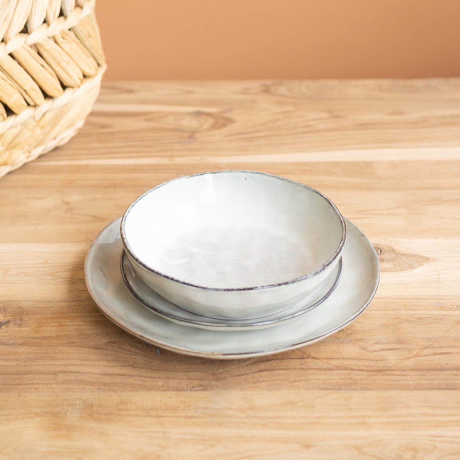 Antique Grey Ceramic Dinner Salad and Bowl Set of 3