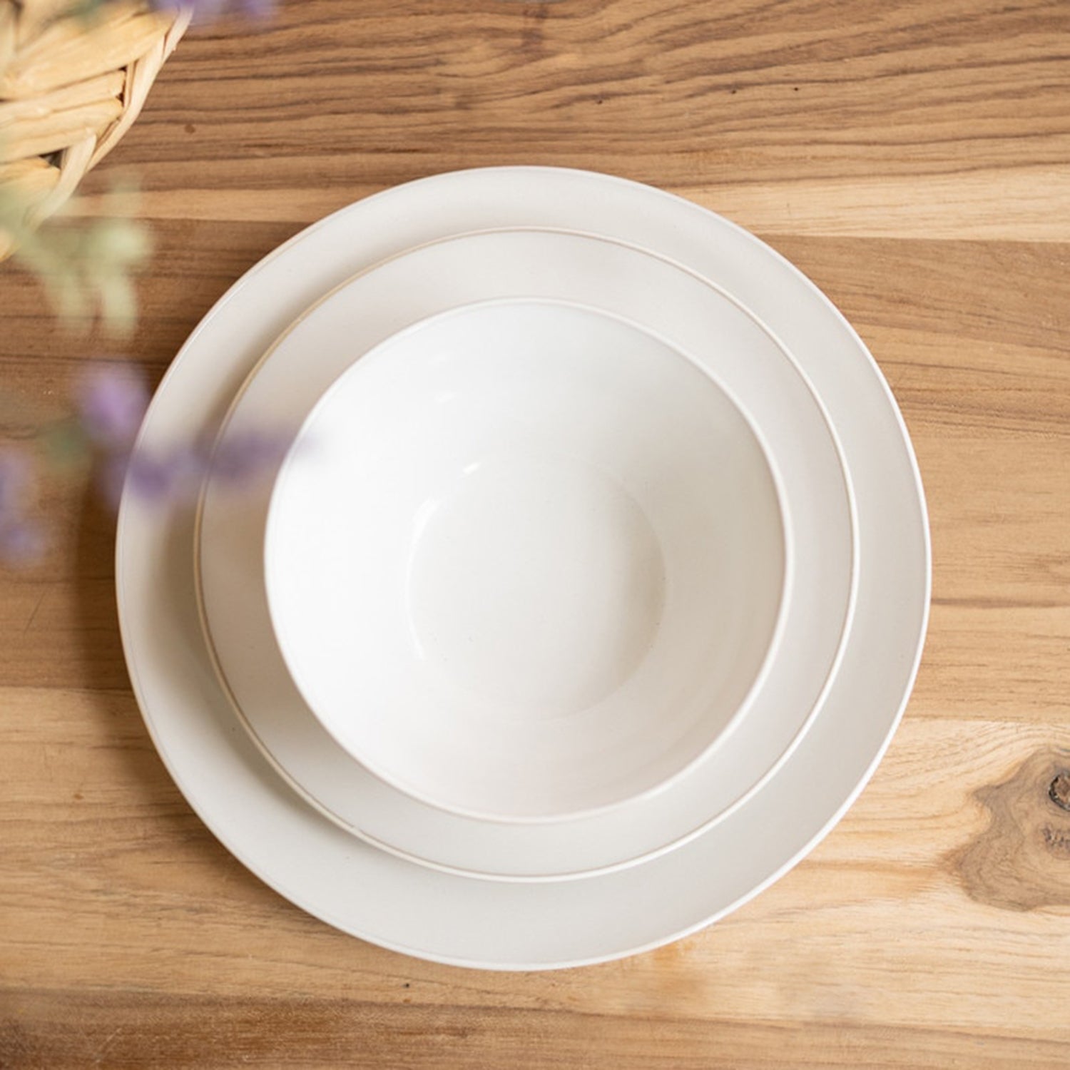 Antique White Ceramic Dinner Salad and Bowl Set of 3