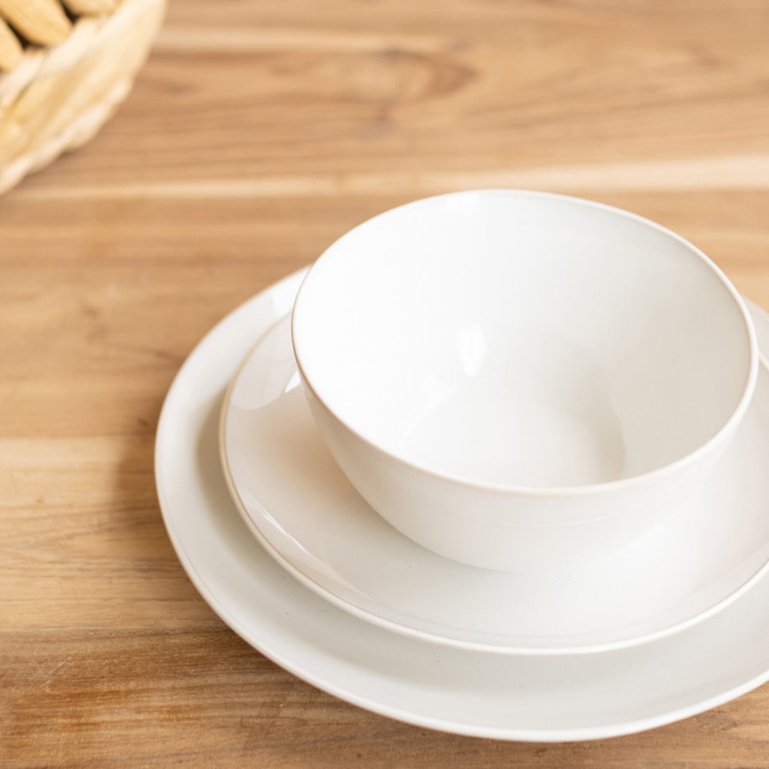 Antique White Ceramic Dinner Salad and Bowl Set of 3