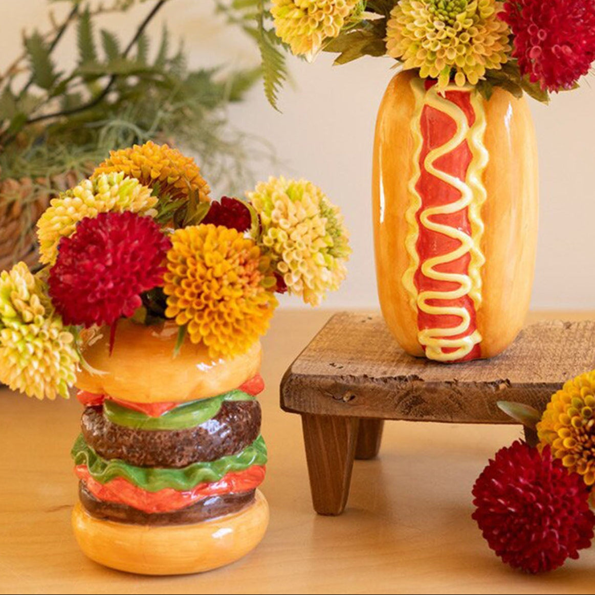 Hamburger and Hotdog Vase Set of 2