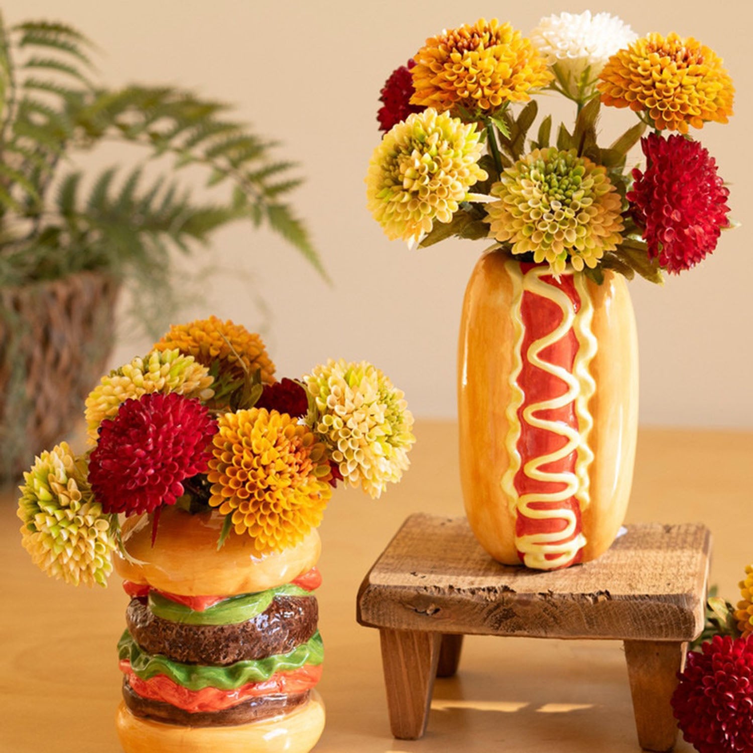Hamburger and Hotdog Vase Set of 2