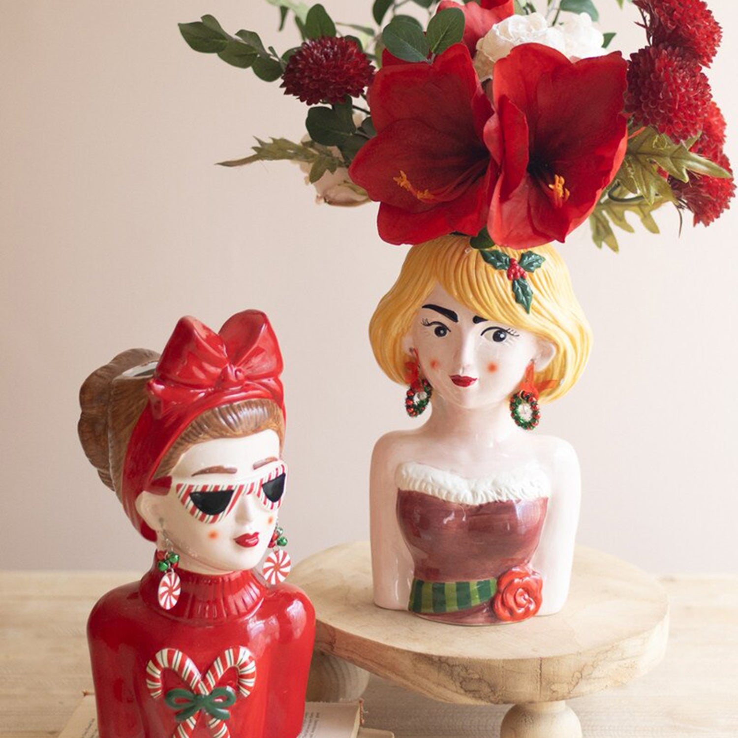 Ceramic Tacky Christmas Women Vase Set of 2