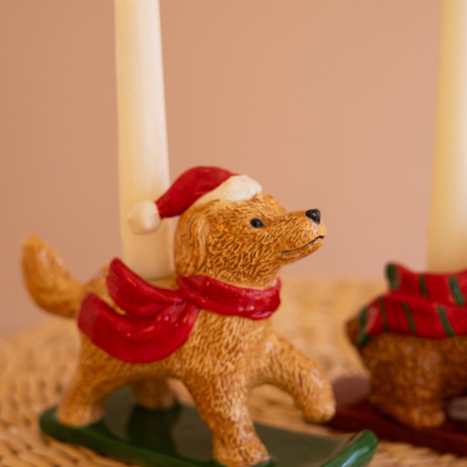 Ceramic Christmas Dog Taper Candle Holder Set of 5