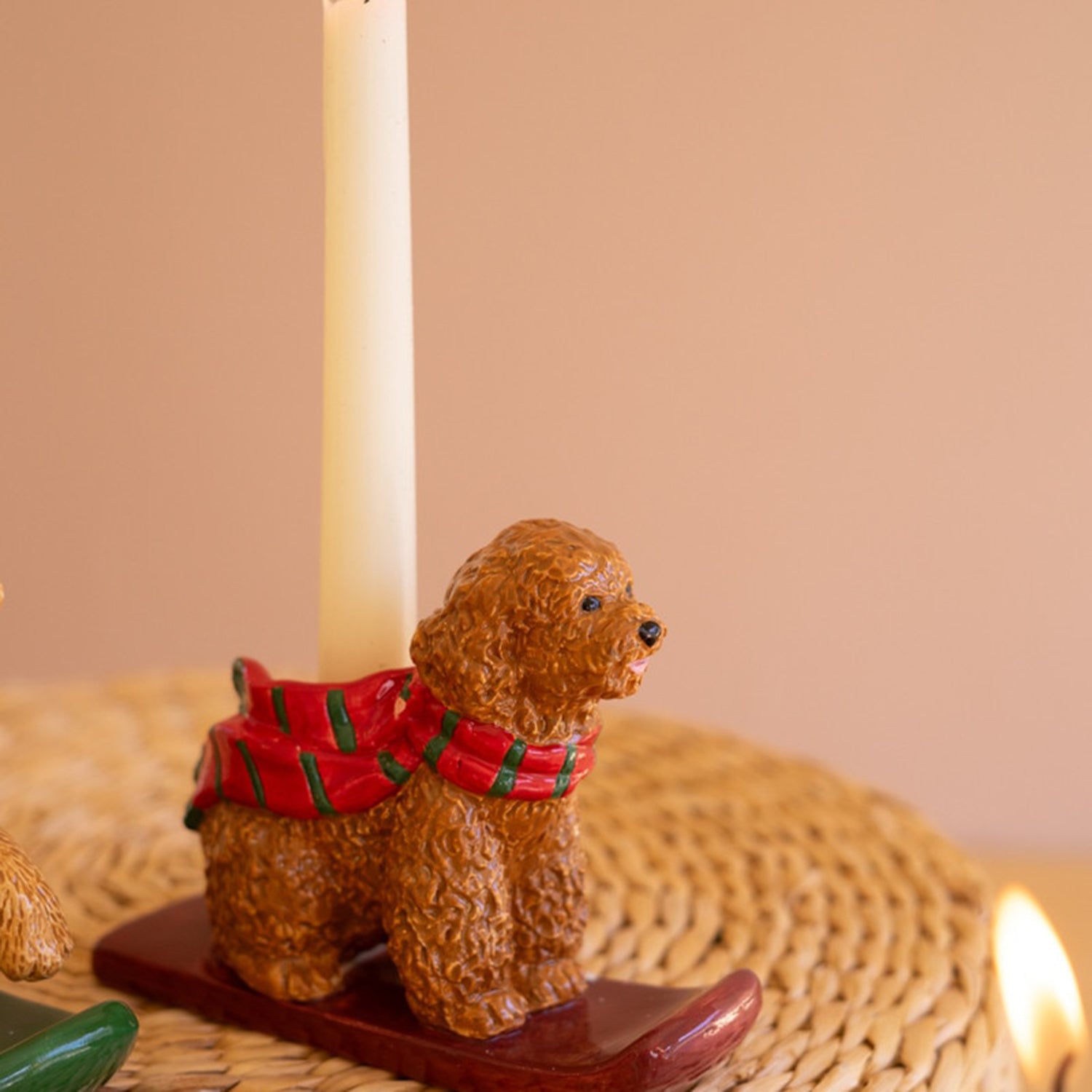 Ceramic Christmas Dog Taper Candle Holder Set of 5