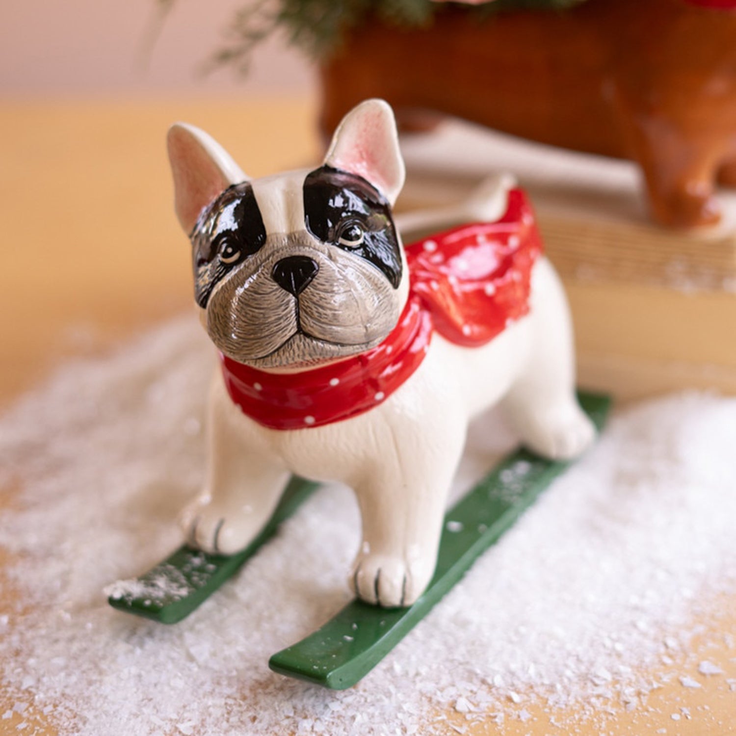Ceramic Christmas Skiing Dog