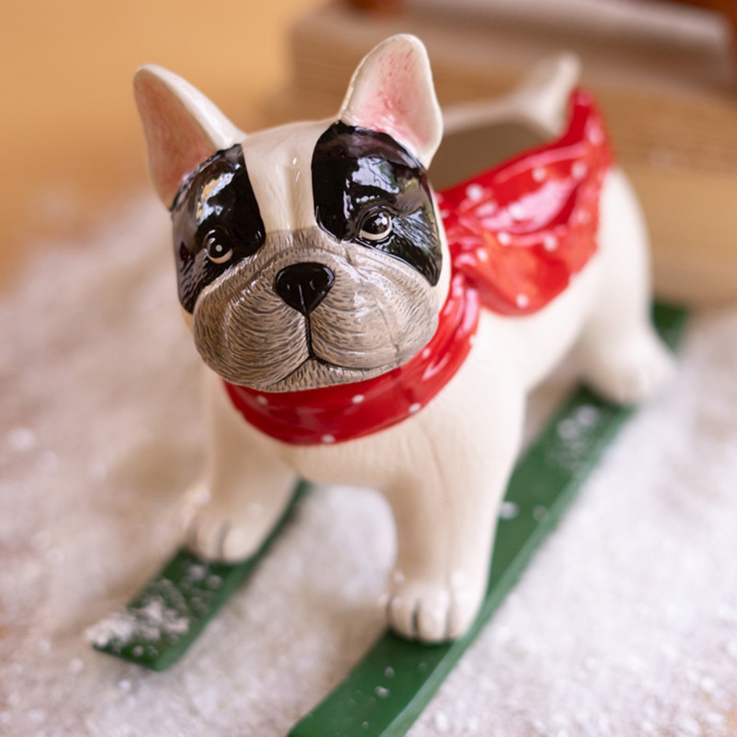 Ceramic Christmas Skiing Dog
