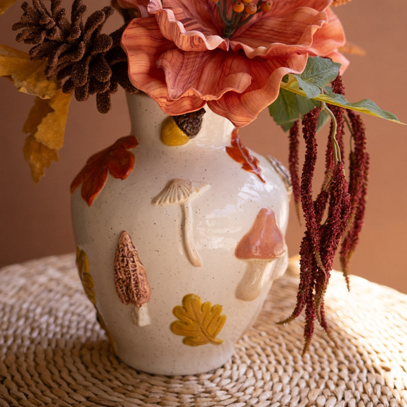Ceramic Leaves and Mushrooms Vase