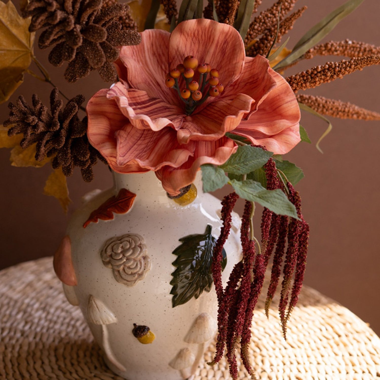 Ceramic Leaves and Mushrooms Vase