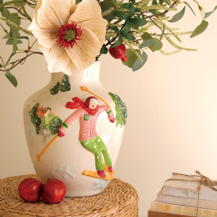 Ceramic Christmas Vase with Skier