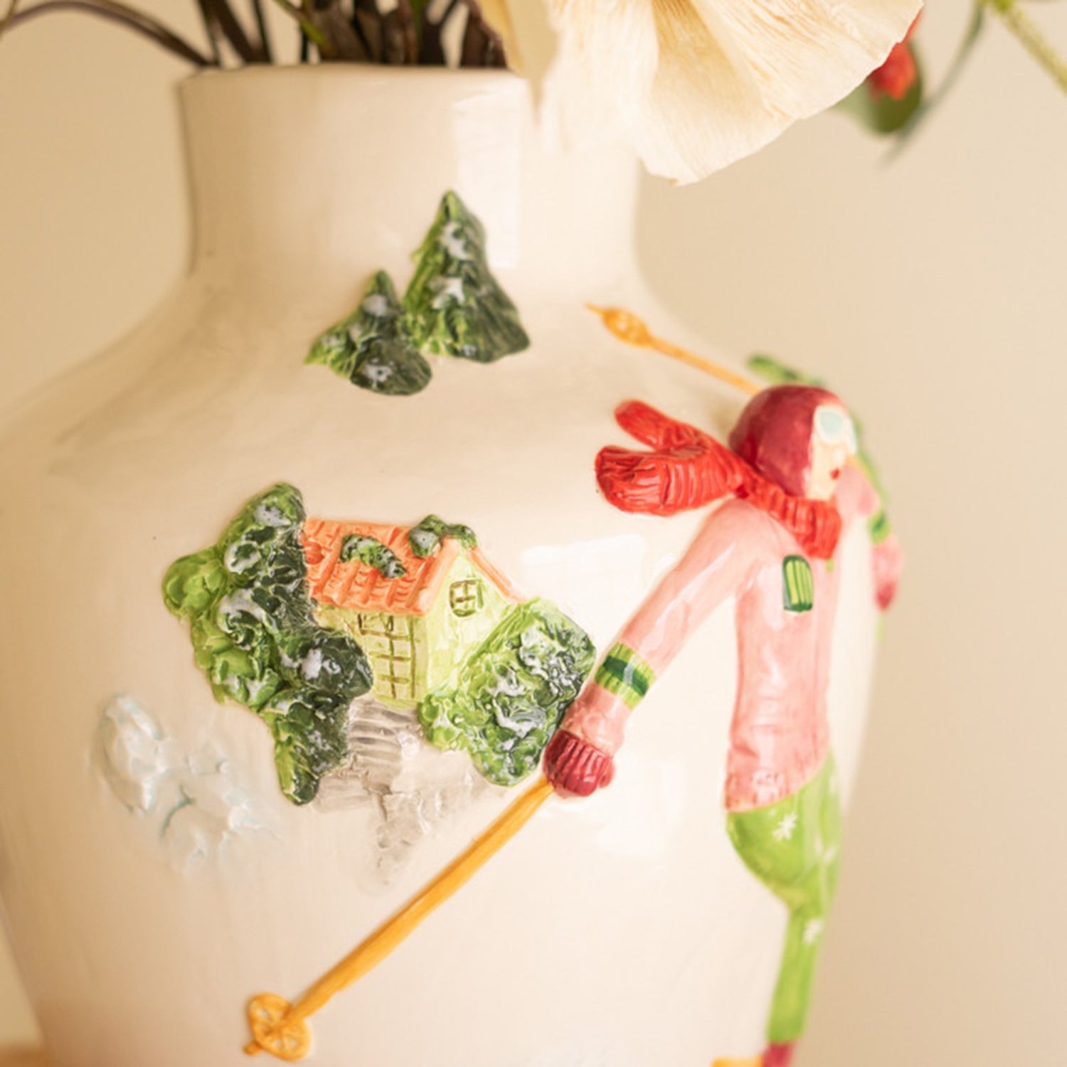 Ceramic Christmas Vase with Skier