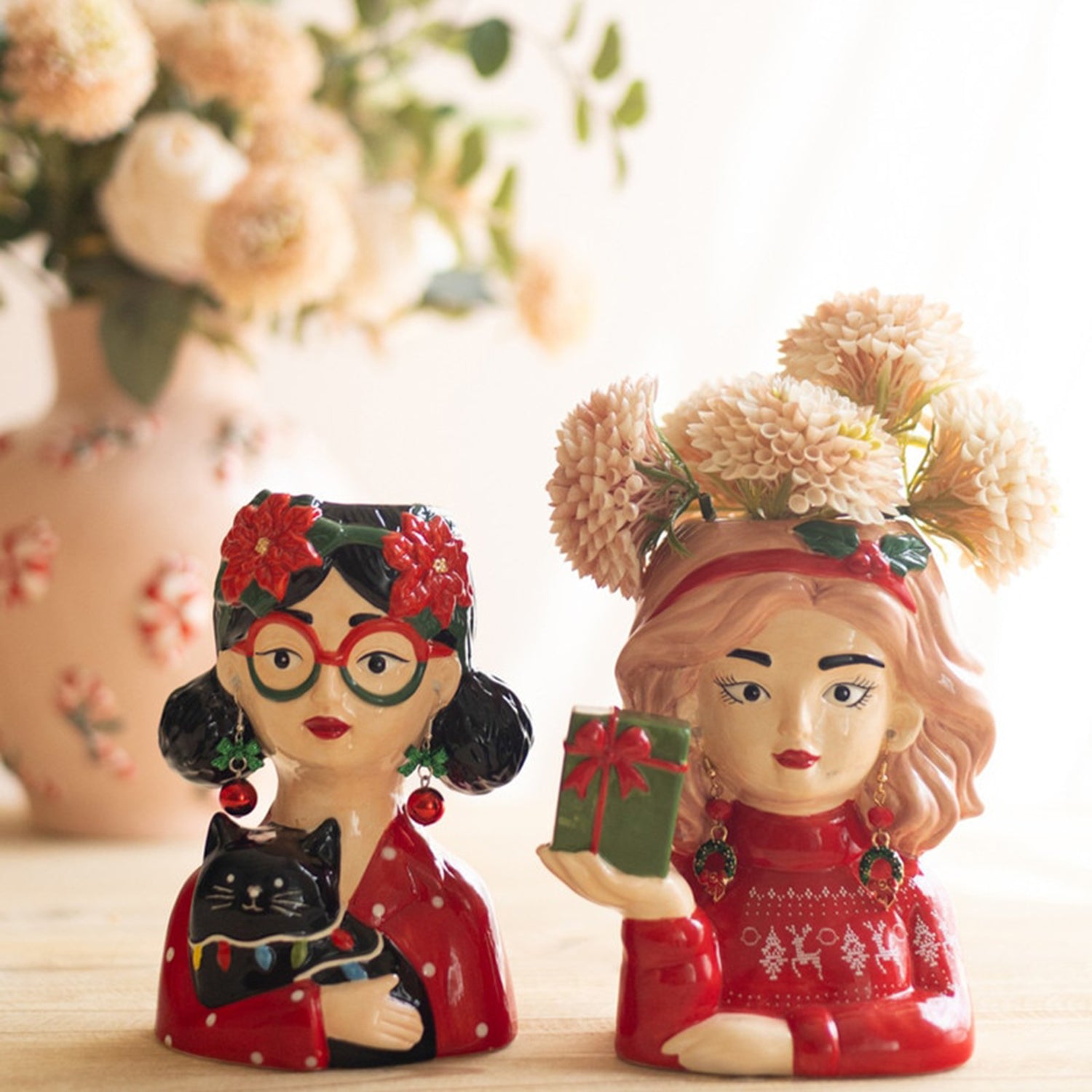 Ceramic Tacky Christmas Women Vase Set of 2