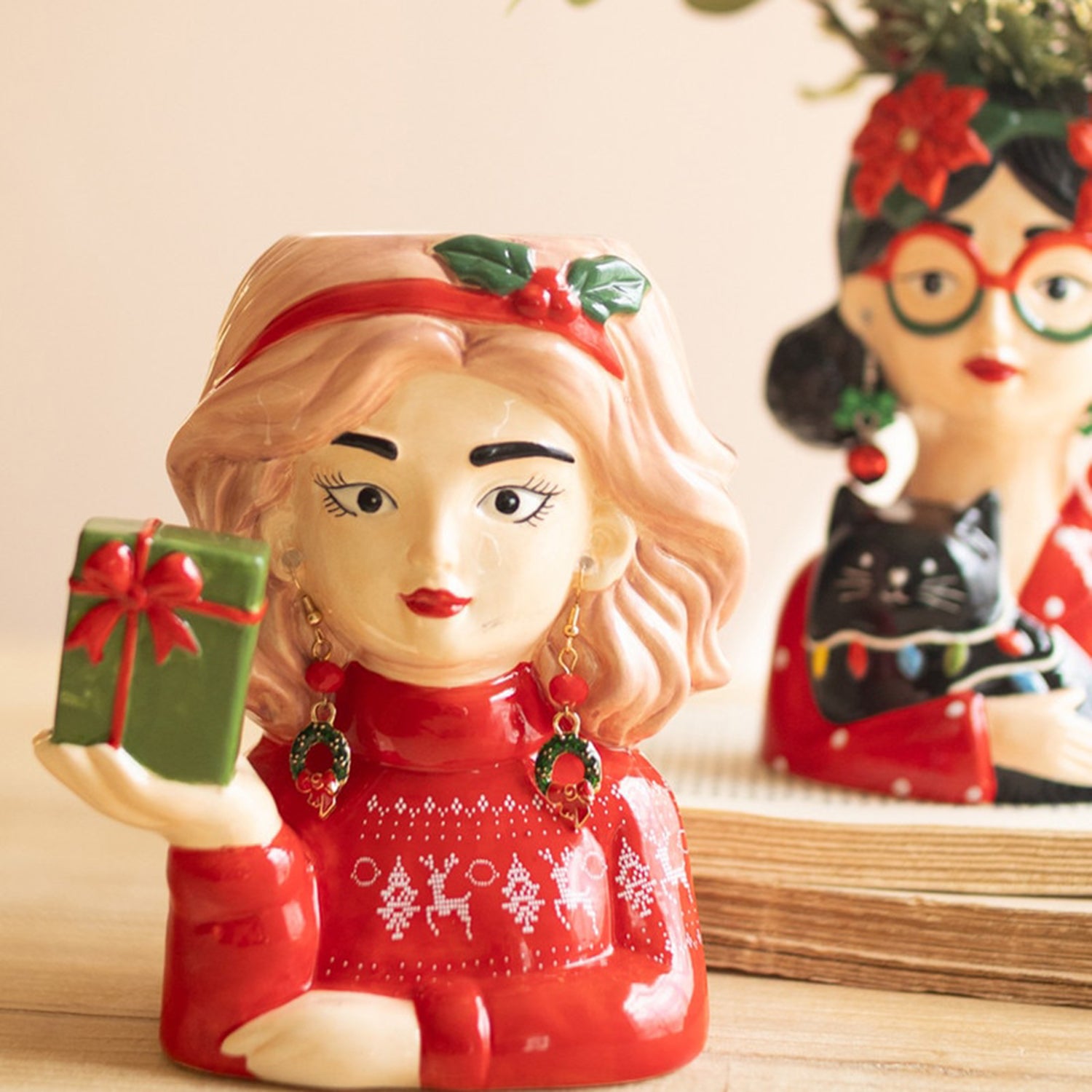 Ceramic Tacky Christmas Women Vase Set of 2