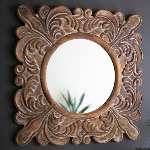 Carved Fleur De Lis Framed Wall Mirror