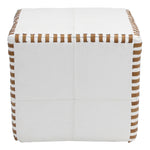 Peninsula Home White Stitched Leather Cube