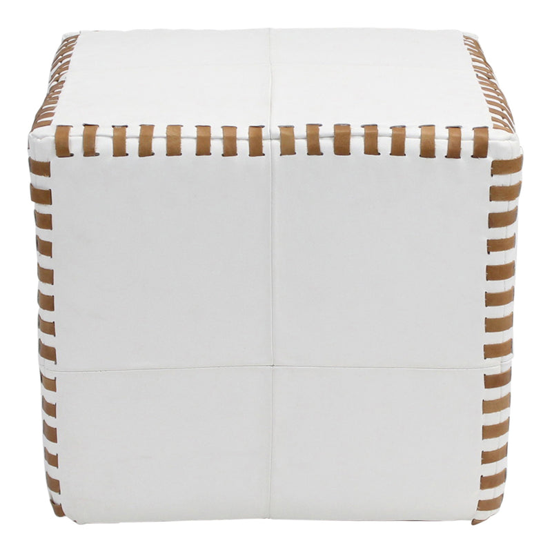 Peninsula Home White Stitched Leather Cube