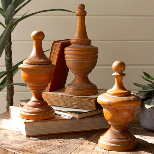 Turned Wood Finial Tabletop Accent Set of 3