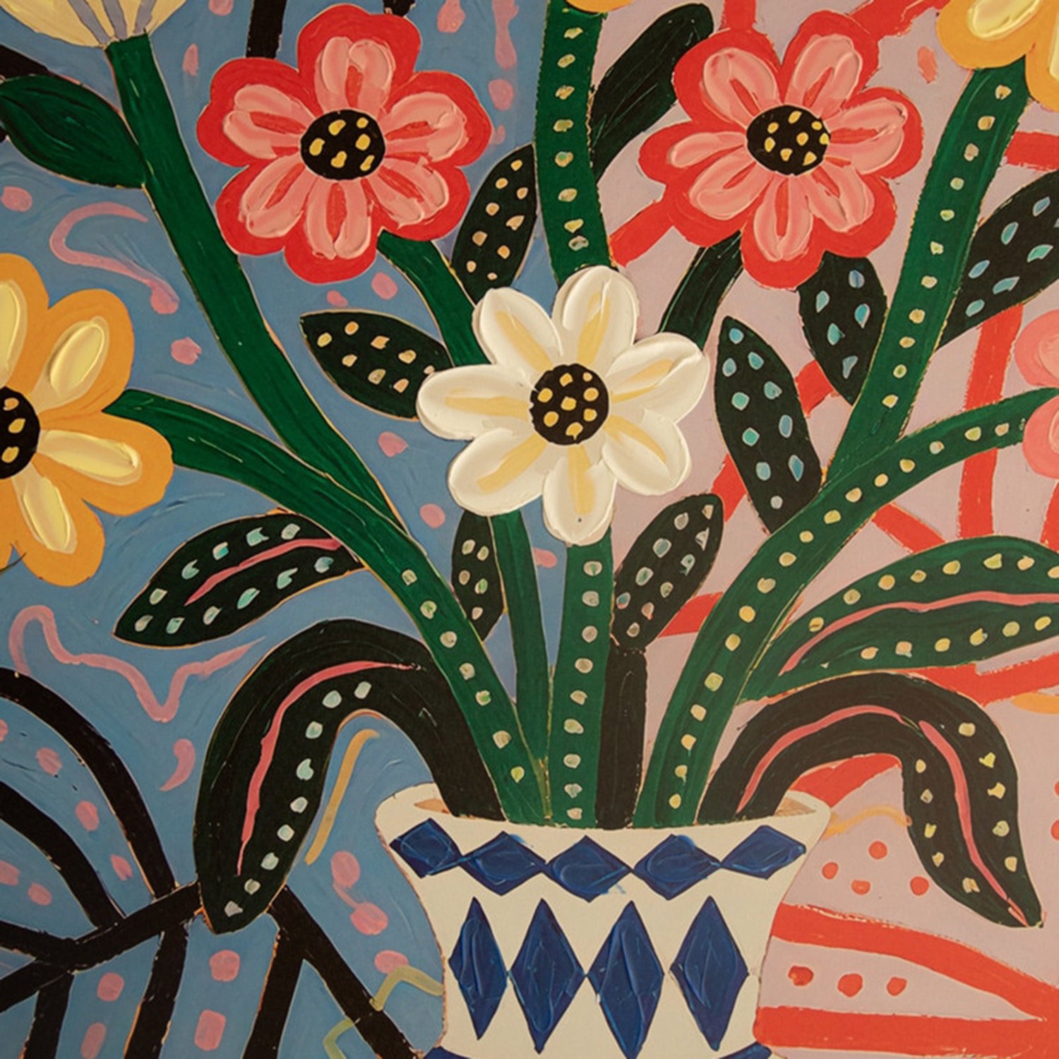 Flowers in a Vase Canvas Paint over Print