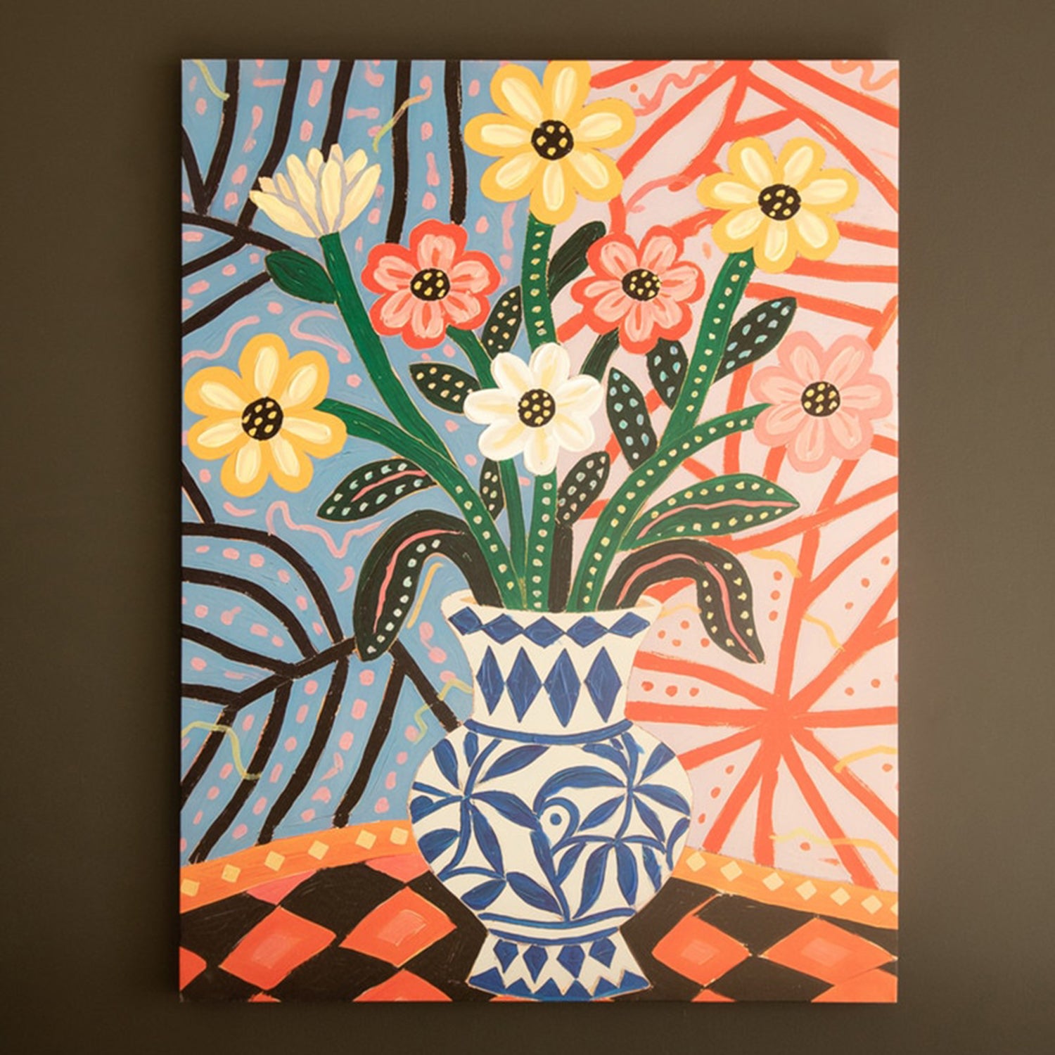 Flowers in a Vase Canvas Paint over Print