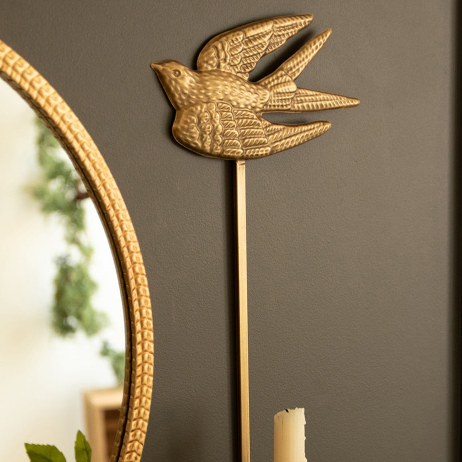 Antique Gold Metal Birds Taper Candle Wall Sconce Set of 2