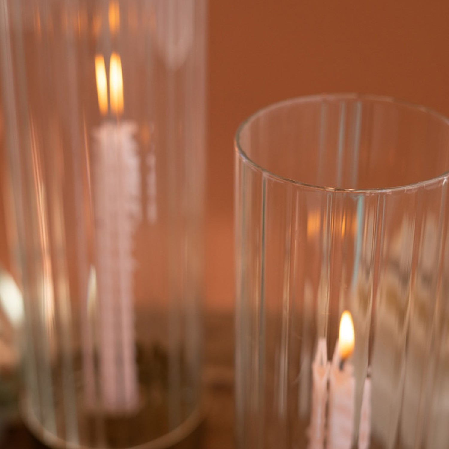 Antique Metal and Glass Taper Candle Hurricane Set of 2