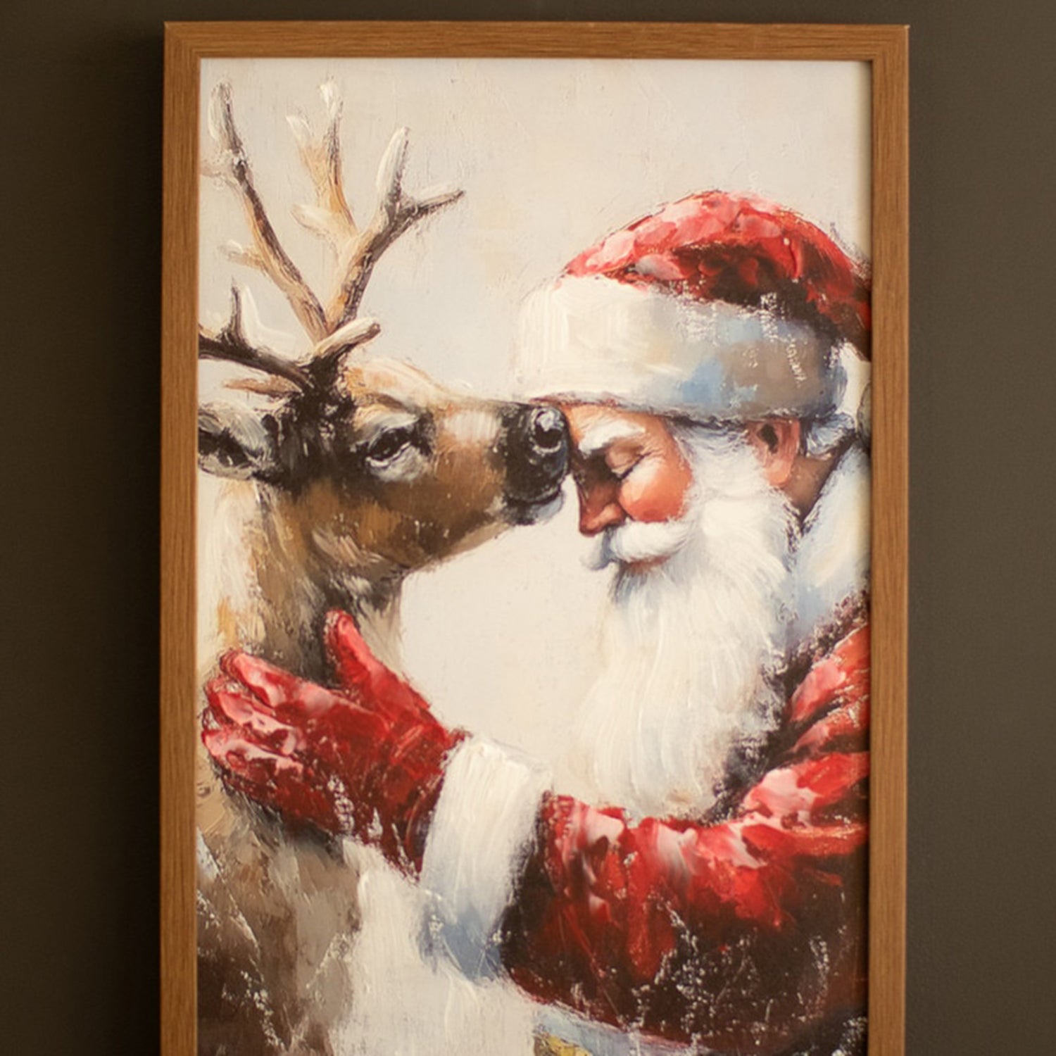 Santa and Deer Framed Canvas Paint over Print