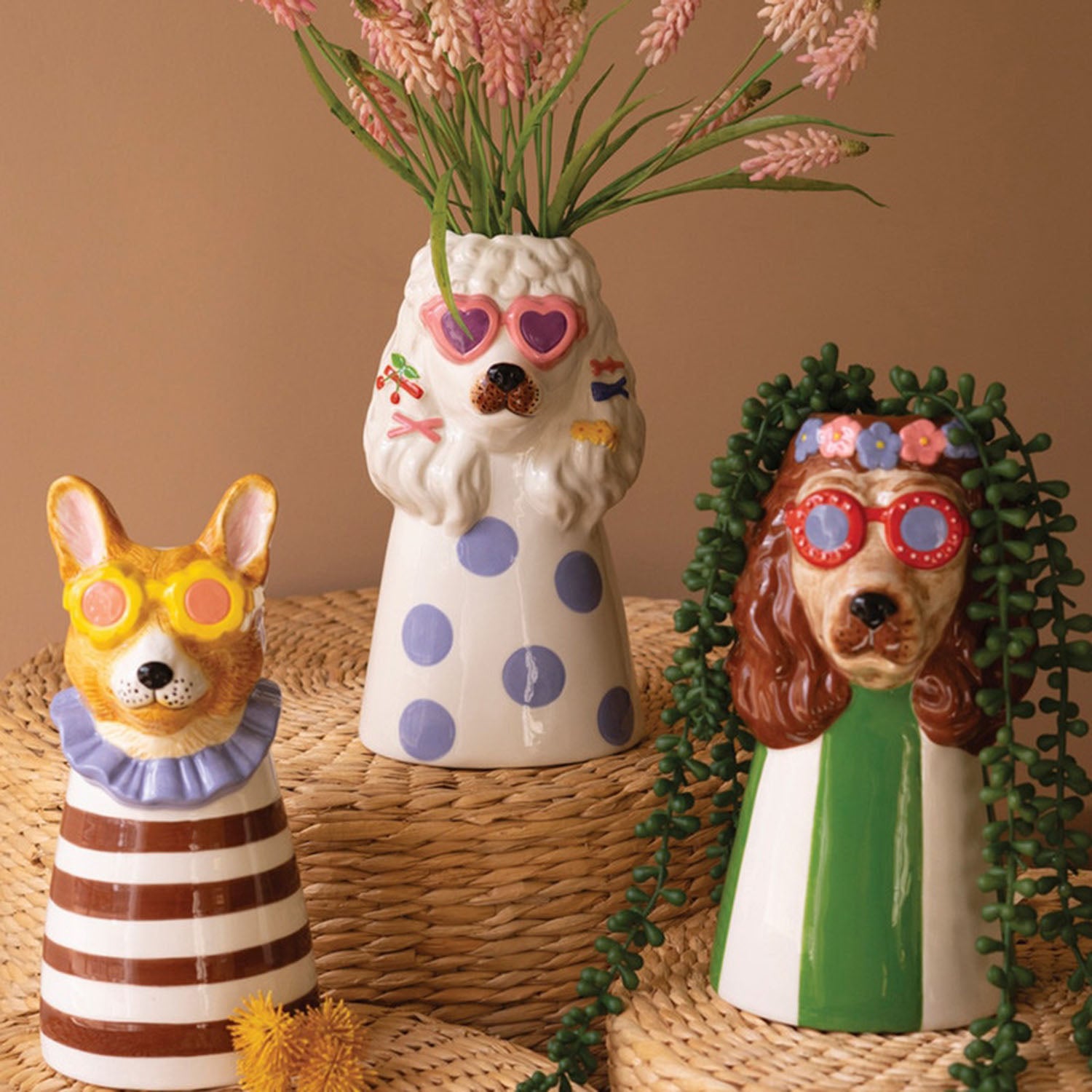 Dogs with Sunnies Vase Set of 3