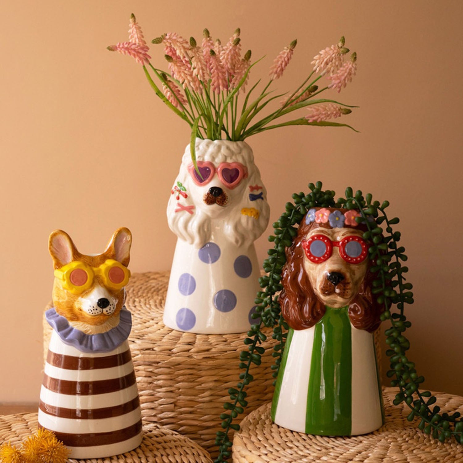 Dogs with Sunnies Vase Set of 3