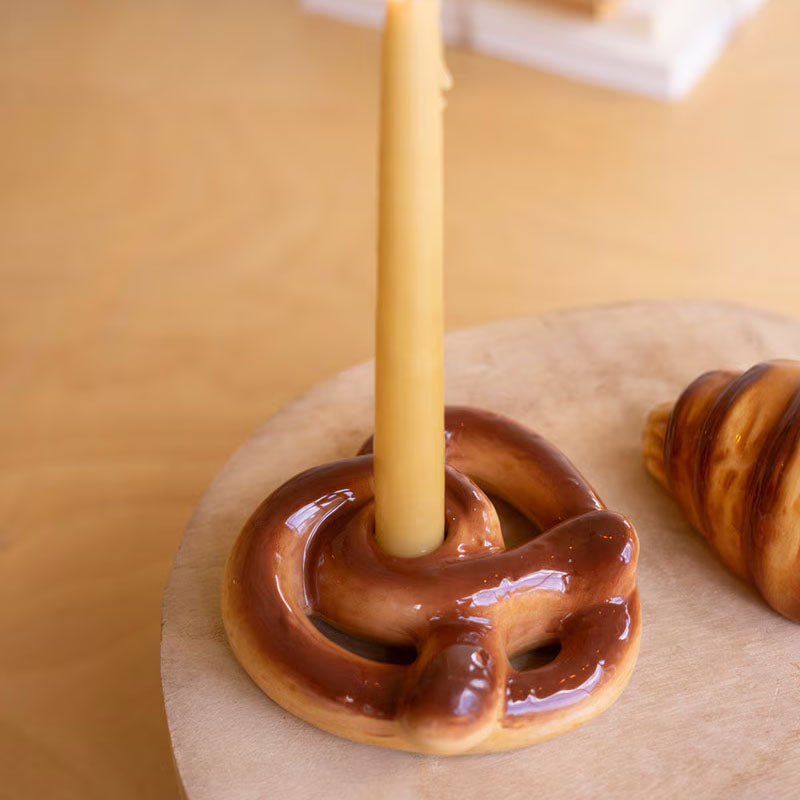Pretzel and Croissant Candleholder Set of 2