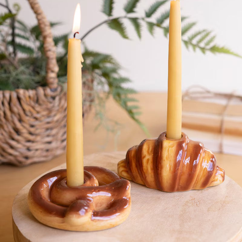 Pretzel and Croissant Candleholder Set of 2