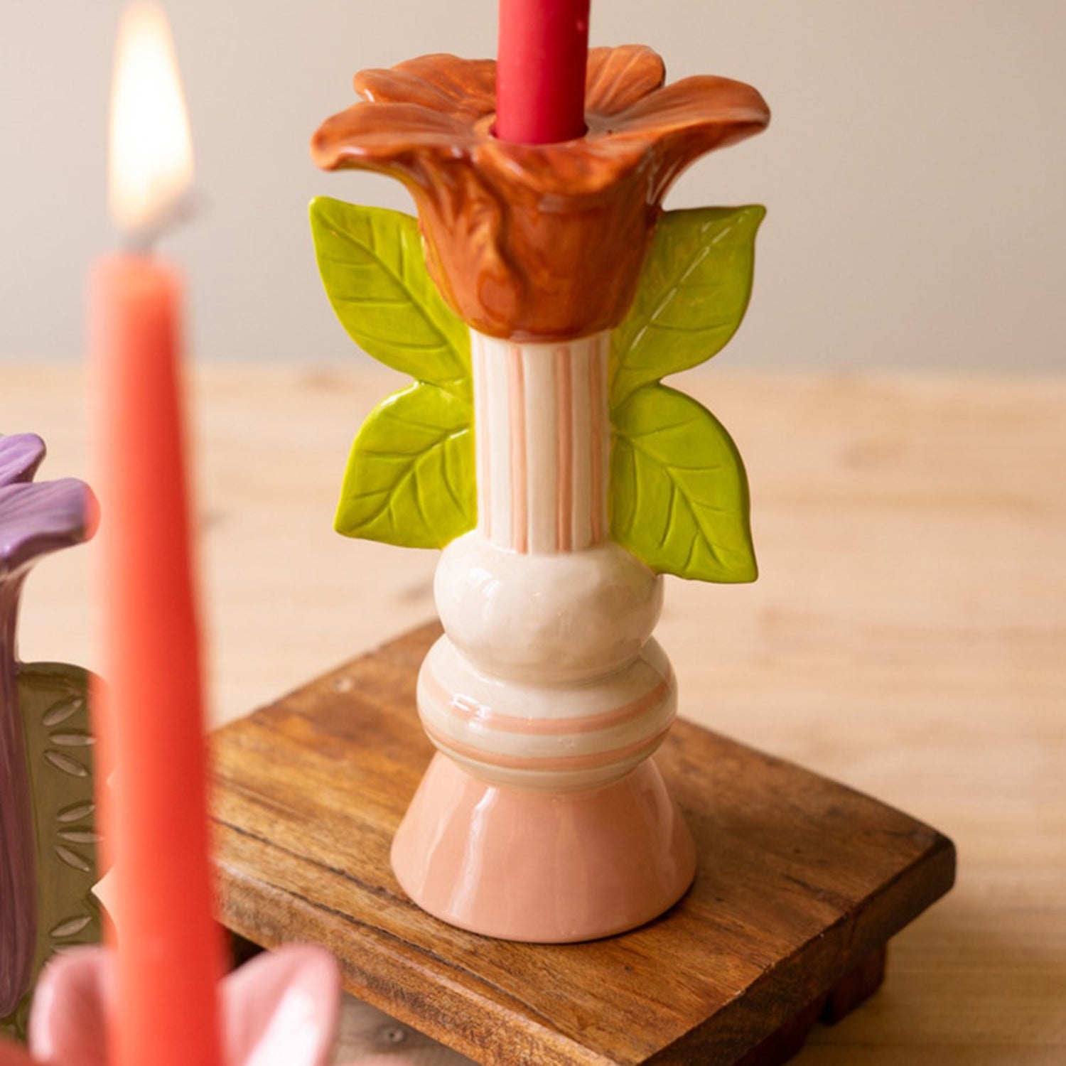 Ceramic Flower Taper Candle Holder Set of 3