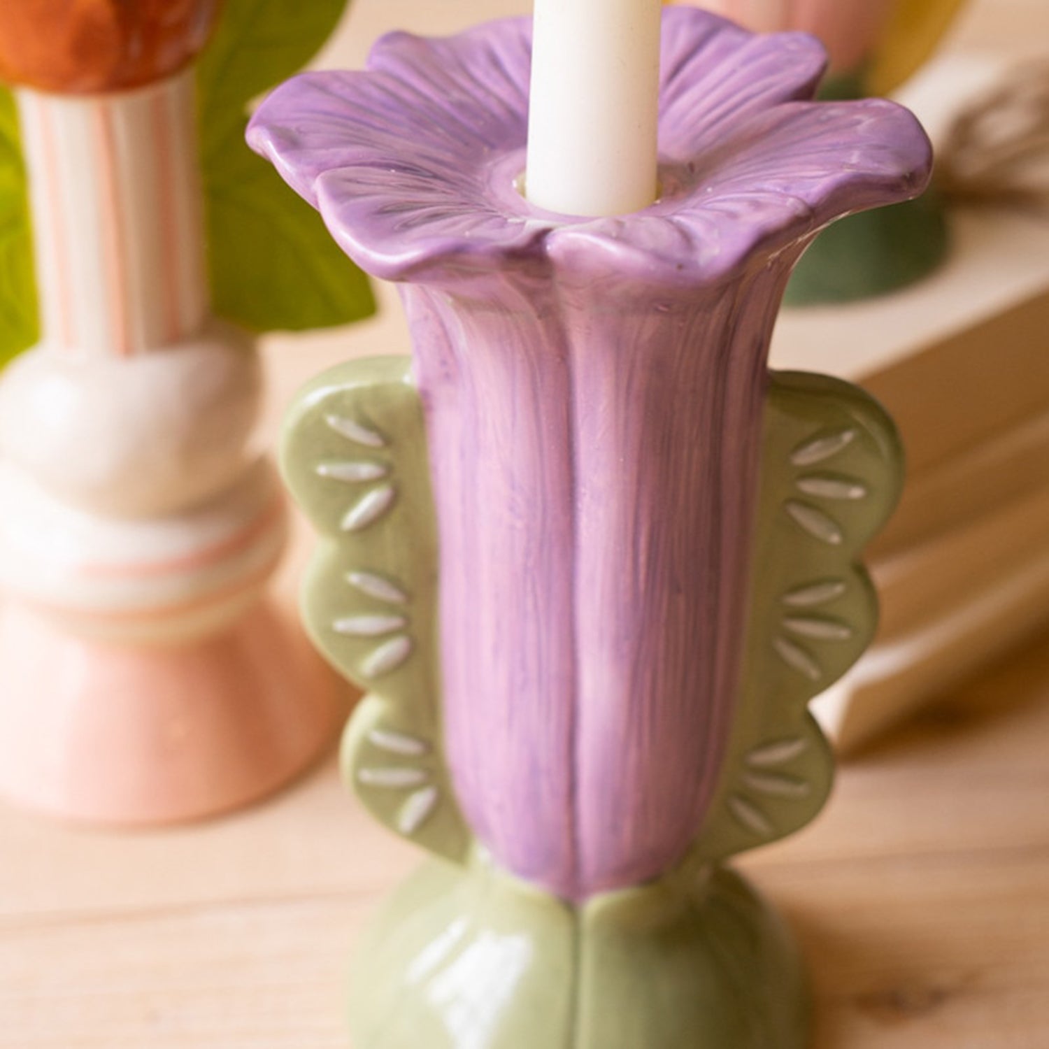 Ceramic Flower Taper Candle Holder Set of 3