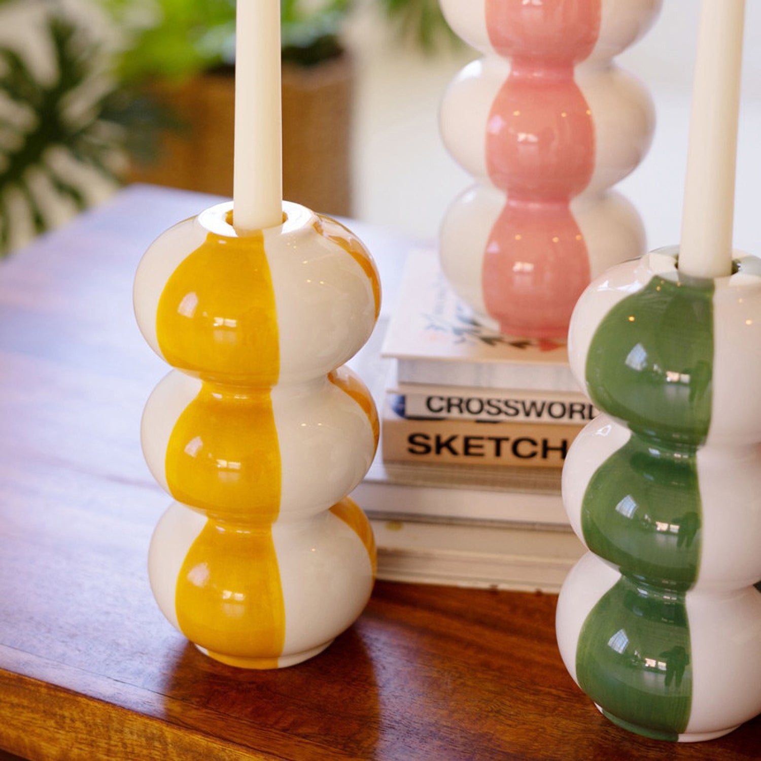 Striped Taper Candle Holder Set of 4