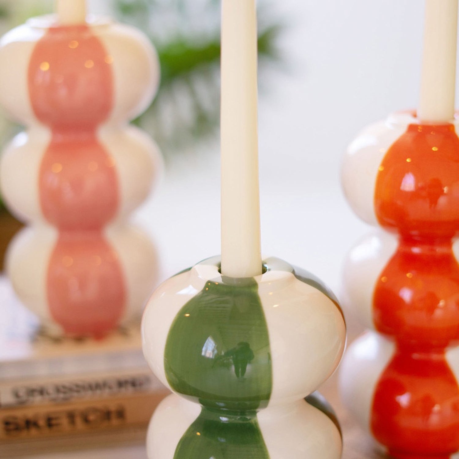 Striped Taper Candle Holder Set of 4