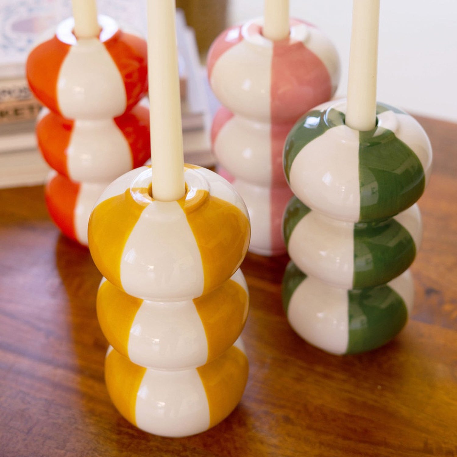 Striped Taper Candle Holder Set of 4