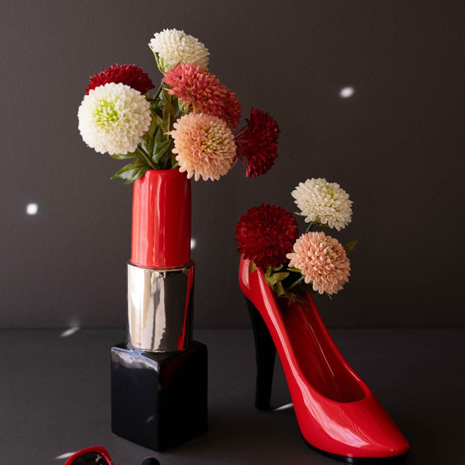 Lipstick and High Heel Vase Set of 2