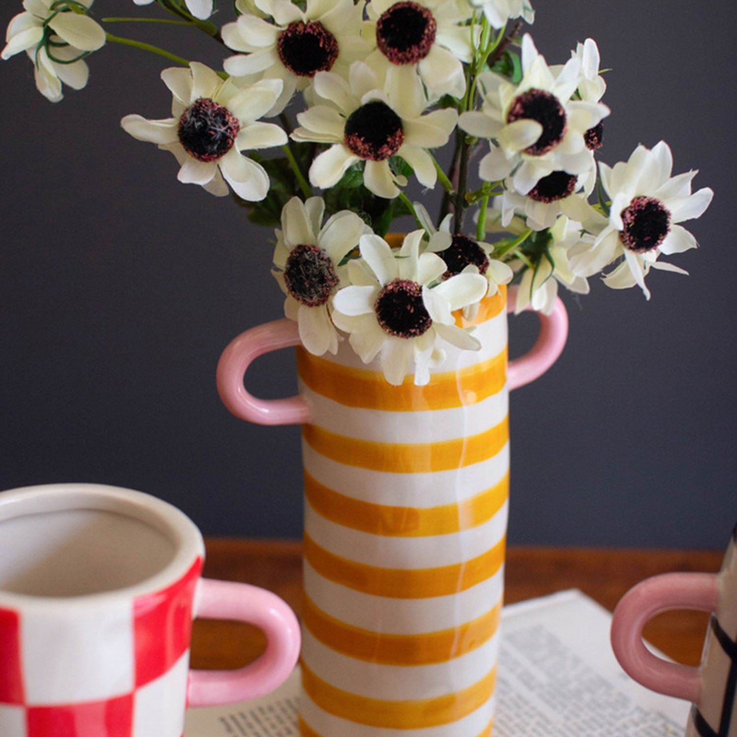 Cylinder Vase with Handles Set of 3