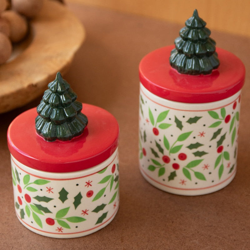 Ceramic Christmas Candy Jar Set of 2