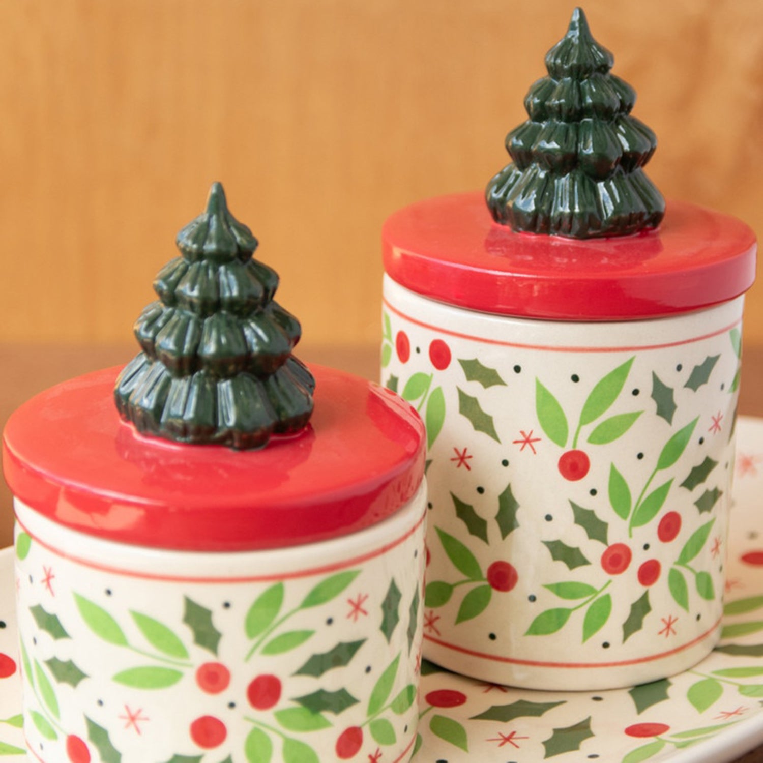 Ceramic Christmas Candy Jar Set of 2