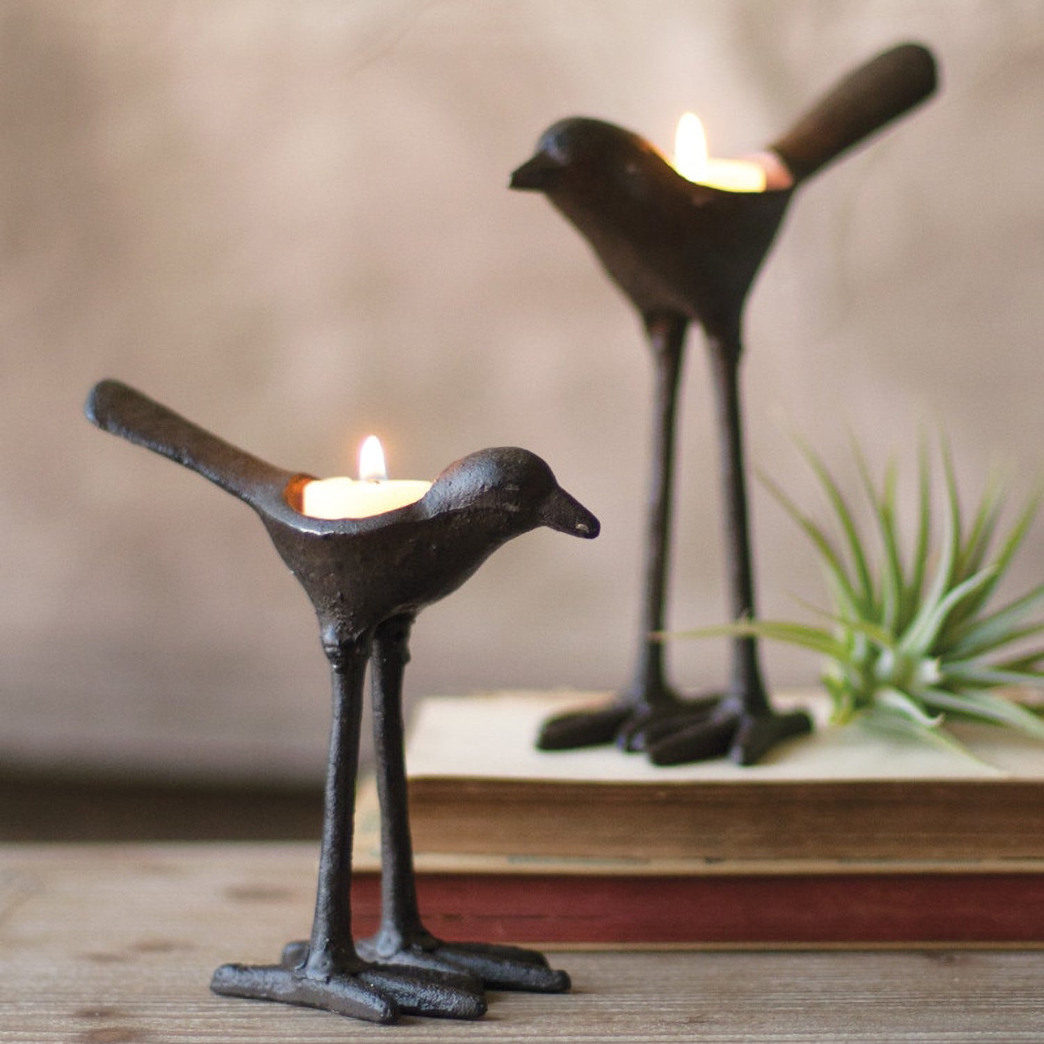 Cast Iron Bird Tea-Light Holder Set of 2
