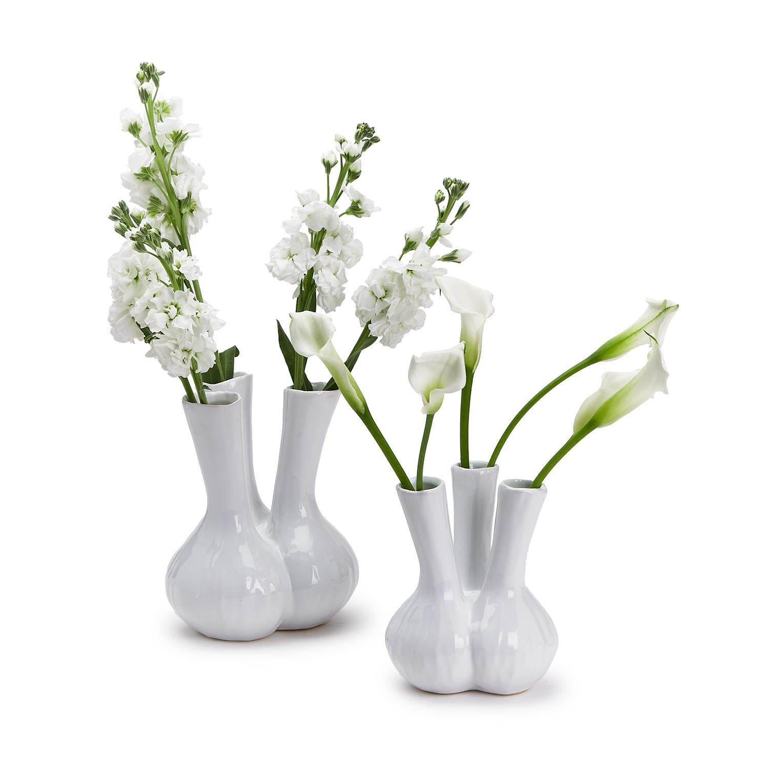 White 3 Stem Vase Set of 2
