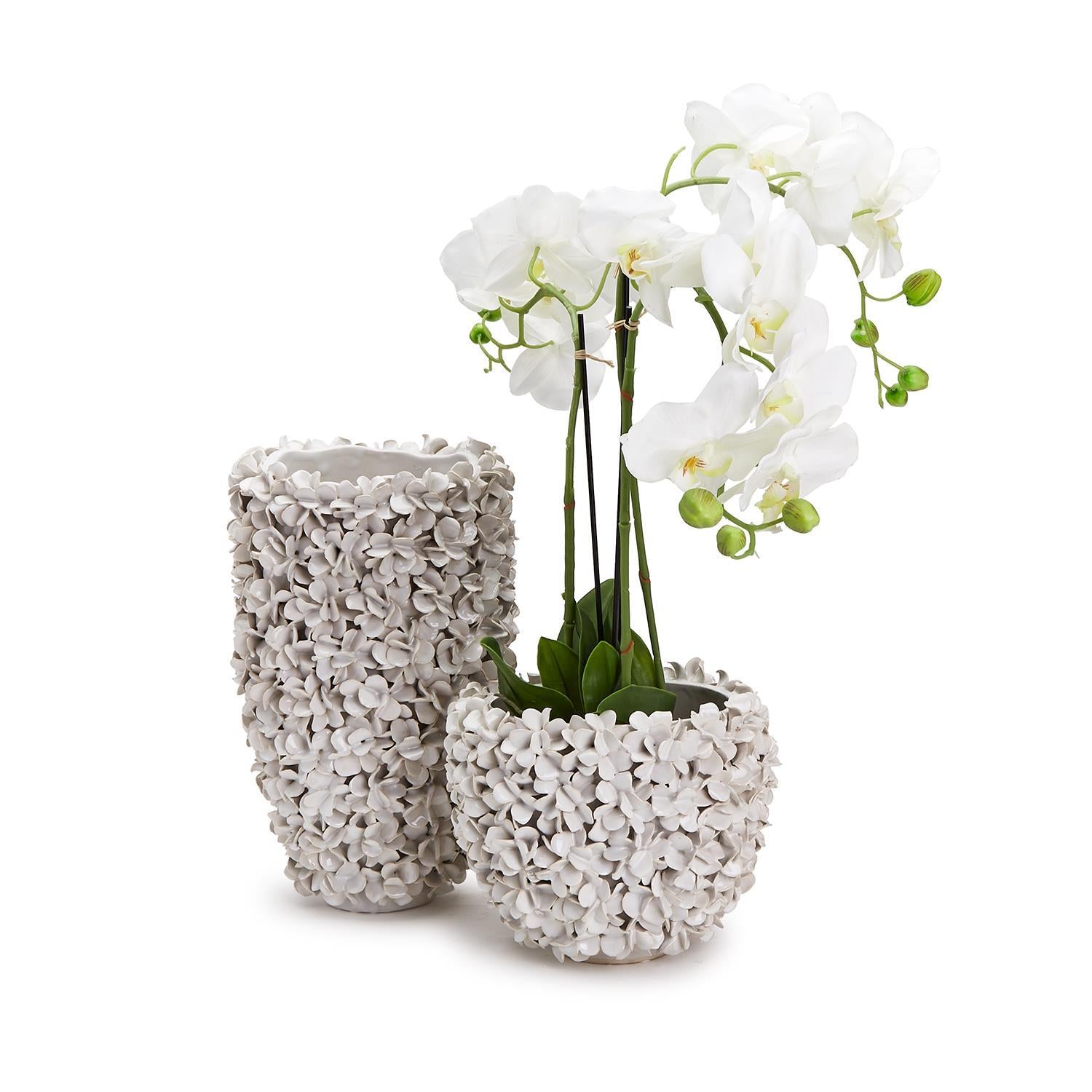 Hydrangea White Planter/Vase Set of 2